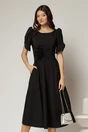 Rochie midi neagra de ocazie cu aplicatie in talie cu margele si maneci decupate, 1, dyfashion.ro