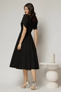 Rochie midi neagra de ocazie cu aplicatie in talie cu margele si maneci decupate, 2, dyfashion.ro