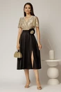 Rochie midi neagra de ocazie cu bust auriu si brosa detasabil in talie, 3, dyfashion.ro