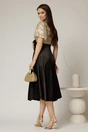 Rochie midi neagra de ocazie cu bust auriu si brosa detasabil in talie, 2, dyfashion.ro