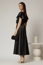Rochie midi neagra de ocazie cu decolteu petrecut si maneci tip lalea, 2, dyfashion.ro