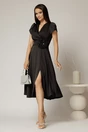 Rochie midi neagra de ocazie cu decolteu petrecut si maneci tip lalea, 3, dyfashion.ro