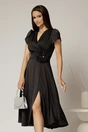 Rochie midi neagra de ocazie cu decolteu petrecut si maneci tip lalea, 1, dyfashion.ro