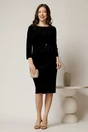 Rochie midi neagra de ocazie din catifea cu accesoriu talie, 3, dyfashion.ro