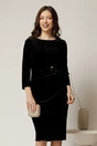 Rochie midi neagra de ocazie din catifea cu accesoriu talie, 1, dyfashion.ro