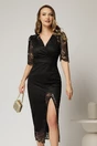 Rochie midi neagra de ocazie din dantela conica si decolteu petrecut, 1, dyfashion.ro