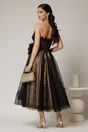 Rochie midi neagra de ocazie din dantela cu brose detasabile in talie, 2, dyfashion.ro