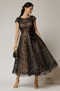 Rochie midi neagra de ocazie din dantela cu paiete si perle, 1, dyfashion.ro