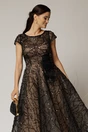 Rochie midi neagra de ocazie din dantela cu paiete si perle, 3, dyfashion.ro
