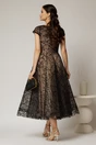 Rochie midi neagra de ocazie din dantela cu paiete si perle, 2, dyfashion.ro