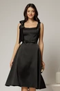 Rochie midi neagra de ocazie din satin cu perle la decolteu, 1, dyfashion.ro