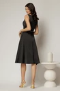 Rochie midi neagra de ocazie din satin cu perle la decolteu, 2, dyfashion.ro