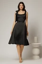 Rochie midi neagra de ocazie din satin cu perle la decolteu, 3, dyfashion.ro