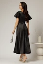 Rochie midi neagra de ocazie din tafta cu maneci evazate si decolteu adanc, 2, dyfashion.ro