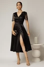 Rochie midi neagra de ocazie din tafta si paiete, 3, dyfashion.ro
