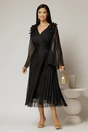 Rochie midi neagra de ocazie din tull cu aplicatii la umeri si decolteu petrecut, 3, dyfashion.ro