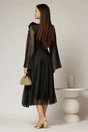 Rochie midi neagra de ocazie din tull cu aplicatii la umeri si decolteu petrecut, 2, dyfashion.ro