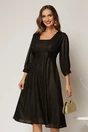 Rochie midi neagra de ocazie din voal cu pelicula, 1, dyfashion.ro