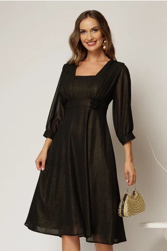 Rochie midi neagra de ocazie din voal cu pelicula