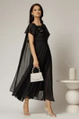 Rochie midi neagra de ocazie din voal cu sclipici si detaiu amplu foral la bust, 1, dyfashion.ro