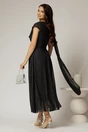 Rochie midi neagra de ocazie din voal cu sclipici si detaiu amplu foral la bust, 2, dyfashion.ro