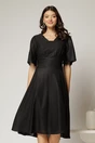 Rochie midi neagra de ocazie din voal cu sidef si decolteu in V, 1, dyfashion.ro