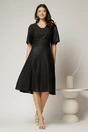 Rochie midi neagra de ocazie din voal cu sidef si decolteu in V, 2, dyfashion.ro