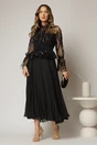 Rochie midi neagra de seara din voal plisat cu perle si paiete, 1, dyfashion.ro