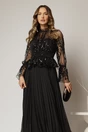 Rochie midi neagra de seara din voal plisat cu perle si paiete, 3, dyfashion.ro