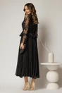 Rochie midi neagra de seara din voal plisat cu perle si paiete, 2, dyfashion.ro