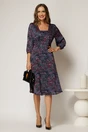 Rochie midi neagra de zi din voal cu imprimeuri fucsia bleu, 3, dyfashion.ro