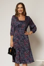 Rochie midi neagra de zi din voal cu imprimeuri fucsia bleu, 1, dyfashion.ro
