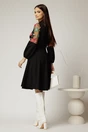 Rochie midi neagra din crep cu broderie la bust, 2, dyfashion.ro