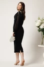 Rochie midi neagra din neopren cu franjuri din strasuri la umeri si curea in talie, 2, dyfashion.ro