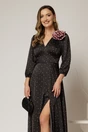 Rochie midi neagra din satin cu buline roz, 3, dyfashion.ro