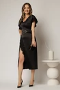 Rochie midi neagra din satin cu insertii de dantela, 3, dyfashion.ro
