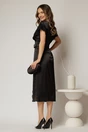 Rochie midi neagra din satin cu insertii de dantela, 2, dyfashion.ro