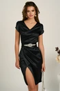 Rochie midi neagra din satin cu strasuri si cordon in talie- Ella Collection Alina, 1, dyfashion.ro