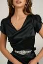 Rochie midi neagra din satin cu strasuri si cordon in talie- Ella Collection Alina, 3, dyfashion.ro