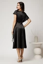 Rochie midi neagra din satin in clos cu accesoriu din strasuri in talie, 2, dyfashion.ro