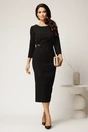Rochie midi neagra din stofa cu croi cambrat si accesoriu in talie, 3, dyfashion.ro