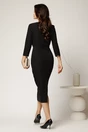 Rochie midi neagra din stofa cu croi cambrat si accesoriu in talie, 2, dyfashion.ro
