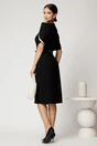 Rochie midi neagra din stofa cu croi conic si detalii ivory la maneci, 2, dyfashion.ro