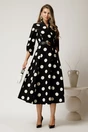 Rochie midi neagra din stofa in clos cu buline mari si curea in talie, 6, dyfashion.ro