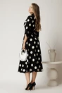 Rochie midi neagra din stofa in clos cu buline mari si curea in talie, 2, dyfashion.ro