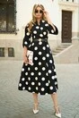 Rochie midi neagra din stofa in clos cu buline mari si curea in talie, 4, dyfashion.ro