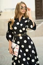Rochie midi neagra din stofa in clos cu buline mari si curea in talie, 3, dyfashion.ro