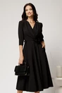 Rochie midi neagra din stofa in clos cu floare in talie, 1, dyfashion.ro