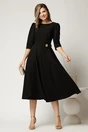 Rochie midi neagra din stofa in clos cu floare in talie, 3, dyfashion.ro