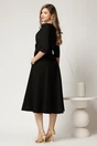 Rochie midi neagra din stofa in clos cu floare in talie, 2, dyfashion.ro